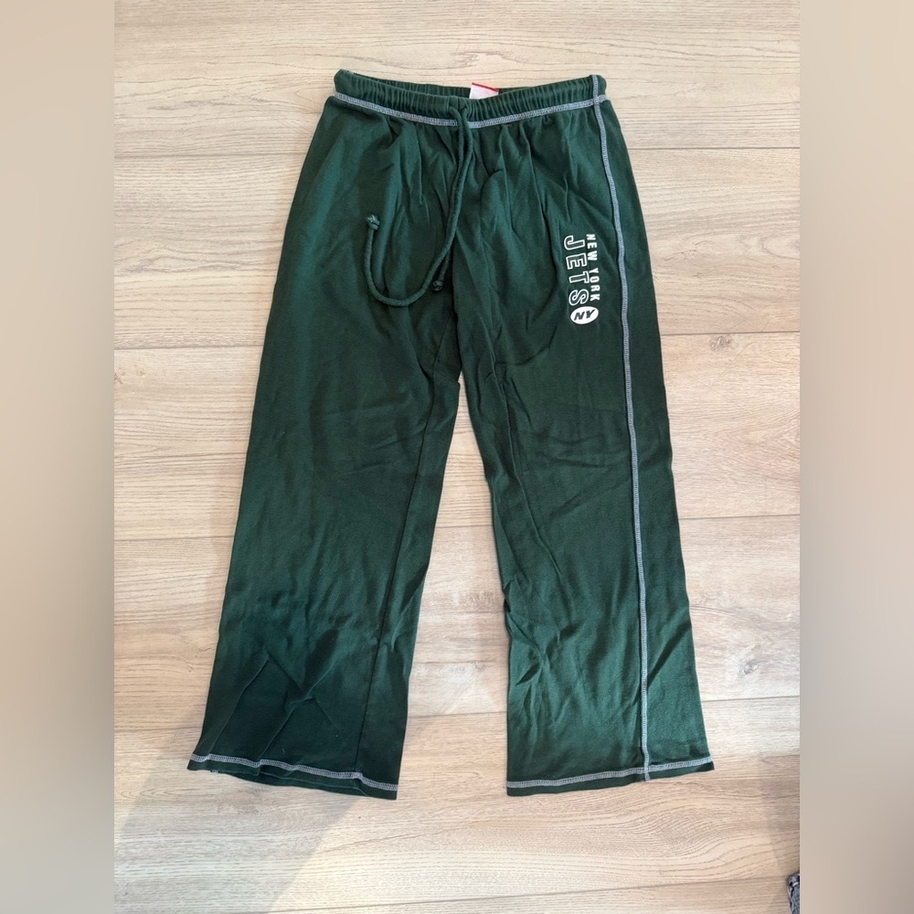 NFL Women's Jets Green Cotton Elastic Drawstring Lounge Jogger‎ Pants Small EUC